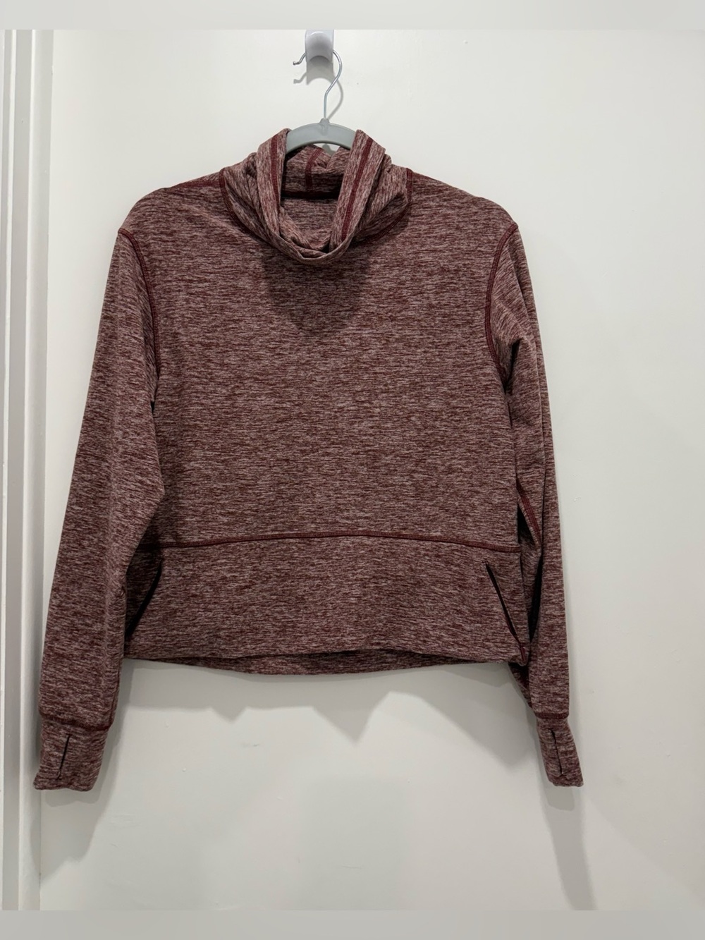 lululemon Stress Less Pullover Size 4 Burgundy Brown Cowl Neck Thumbholes